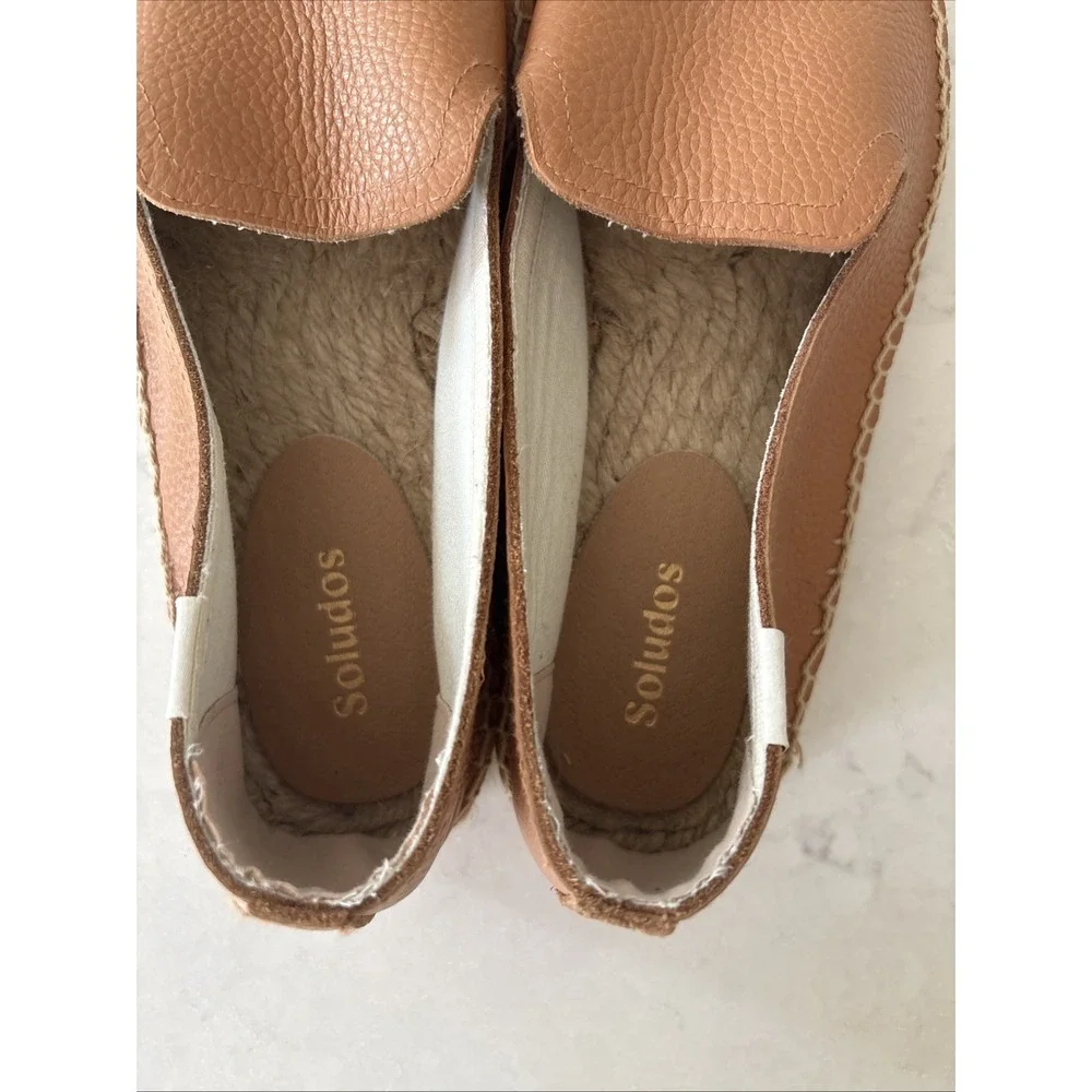 Soludos Espadrilles Camel Brown Leather Platform Slip On Sandal 8 Smoking Shoe